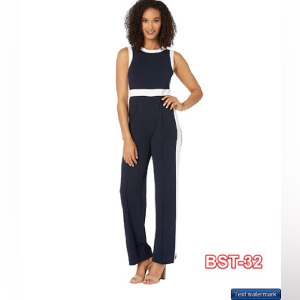 Tommy Hilfiger Color Block Sleeveless Pants Jumpsuit Blue & White Size 8